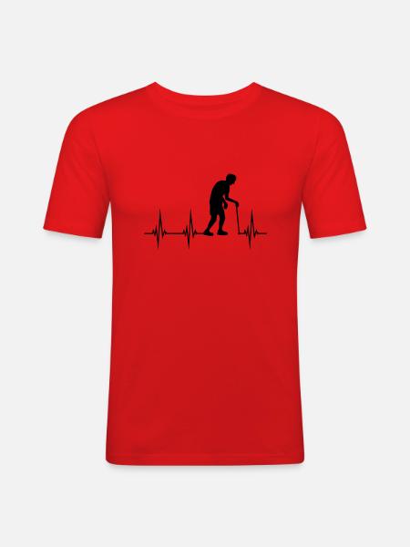 Opa Herzschlag EKG - Männer Slim Fit T-Shirt - Rot
