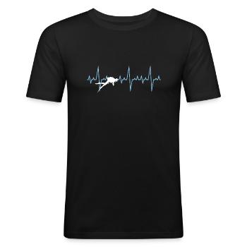 Diver Heartbeat Pulse Diving Certificate - Men's Slim Fit T-Shirt - black - Front - Nik (191cm)