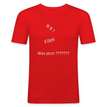 Design RKI Files 4 von R.St - Männer Slim Fit T-Shirt - Rot - Vorne - Jaron (178cm)