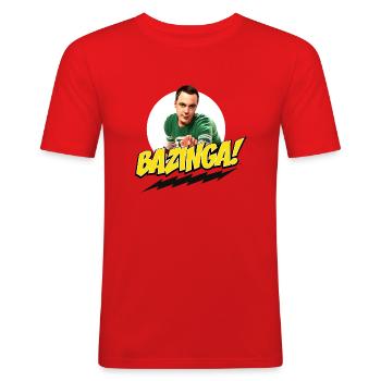 The Big Bang Theory Sheldon Bazinga - Men's Slim Fit T-Shirt - red - Front - Jaron (178cm)