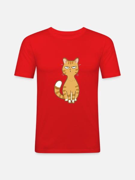 Katze böse oder niedlich - Männer Slim Fit T-Shirt - Rot