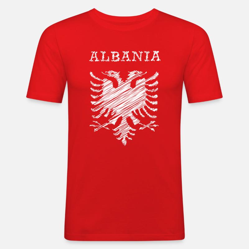 Albania, scribble white - Männer Slim Fit T-Shirt - Rot
