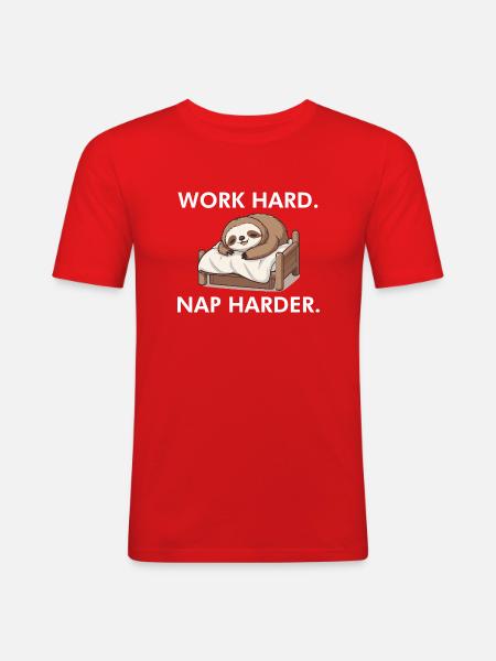Work hard Nap Harder - Männer Slim Fit T-Shirt - Rot