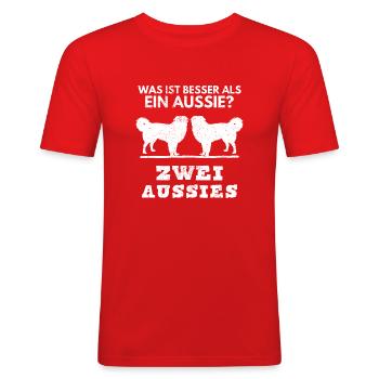 Aussie Australian Shepherd Rasse Hundeliebhaber - Männer Slim Fit T-Shirt - Rot - Vorne - Jaron (178cm)