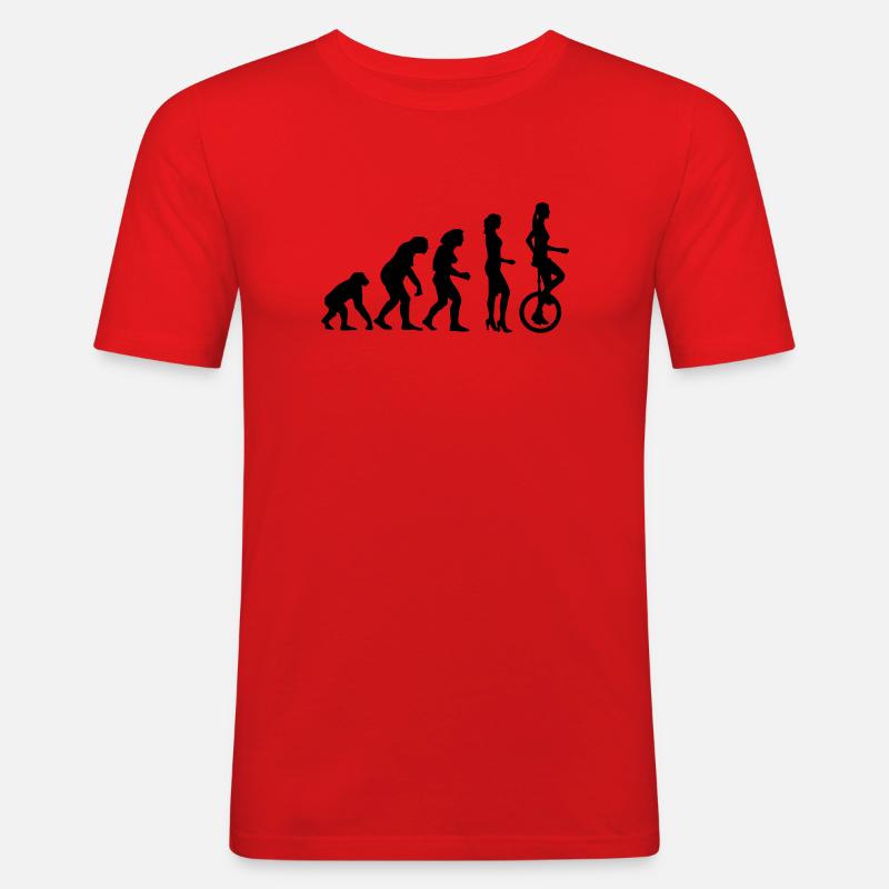evolution_einradfahrerin_1c - Männer Slim Fit T-Shirt - Rot