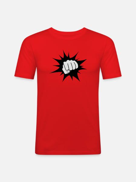 Kraftvolle Faust-Design Shirt - Männer Slim Fit T-Shirt - Rot