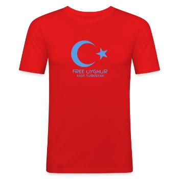 FREE UYGHUR - East Turkistan - Männer Slim Fit T-Shirt - Rot - Vorne - Jaron (178cm)