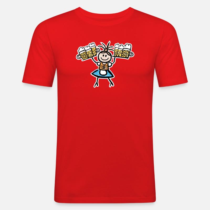 Kellnerin im Dirndl mit Biertablett - Männer Slim Fit T-Shirt - Rot