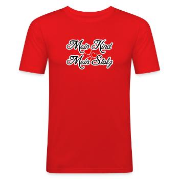KInd Baby Eltern Familie Stolz Spruch - Männer Slim Fit T-Shirt - Rot - Vorne - Jaron (178cm)