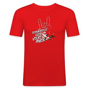 Schnackseln, bière et musique folklorique | ZiachON ! - T-shirt près du corps Homme - rouge - Devant - Jaron (178cm)