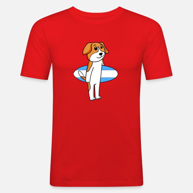 Surfboard Hund Beagle Surfen Geschenk - Männer Slim Fit T-Shirt - Rot