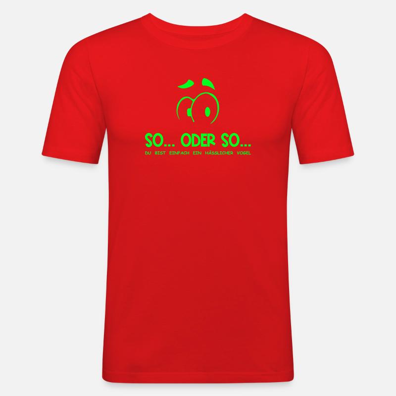 So...Oder So: Hässlicher Vogel - Neongrün - Männer Slim Fit T-Shirt - Rot