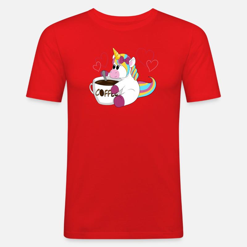 Regenbogen Einhorn Kaffeezauber - Männer Slim Fit T-Shirt - Rot