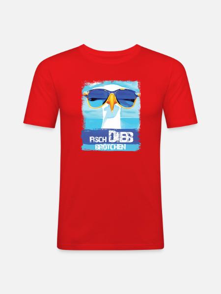 Möwe Fischbrötchendieb - blue white Collection - Männer Slim Fit T-Shirt - Rot
