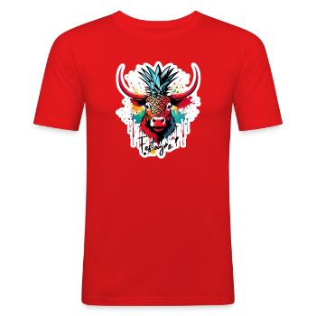 Festayre ! Féria de Bézier, Dax, Nîmes, Bayonne... - T-shirt près du corps Homme - rouge - Devant - Jaron (178cm)