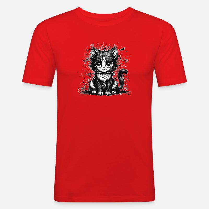 Träumende Manga Comic Katze - Männer Slim Fit T-Shirt - Rot