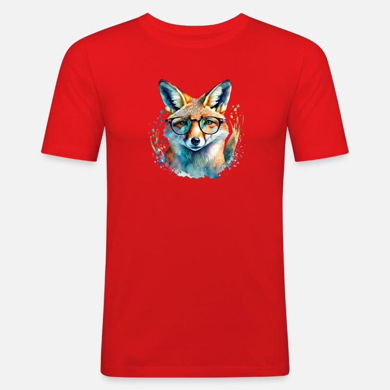 Fuchs mit Brille - Männer Slim Fit T-Shirt - Rot
