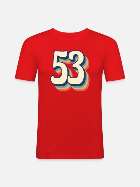 Vintage Retro T Shirt Number 53 Fifty Three - Men's Slim Fit T-Shirt - red