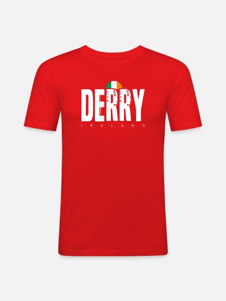 Derry Ireland Distressed Wordmark - Men's Slim Fit T-Shirt - red