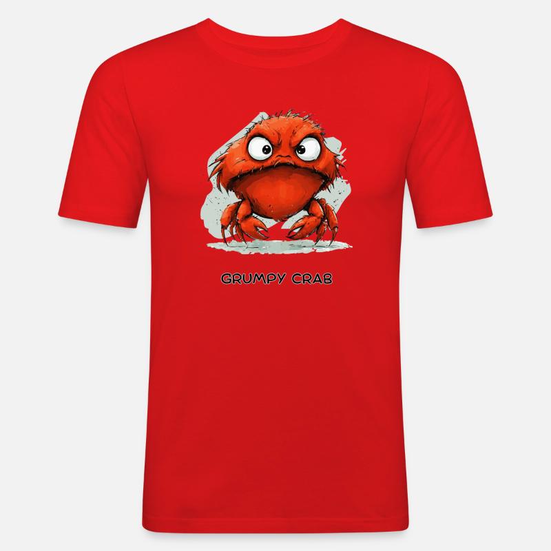 Grumpy Crab - Mürrische Cartoon Krabbe Design - Men's Slim Fit T-Shirt - red