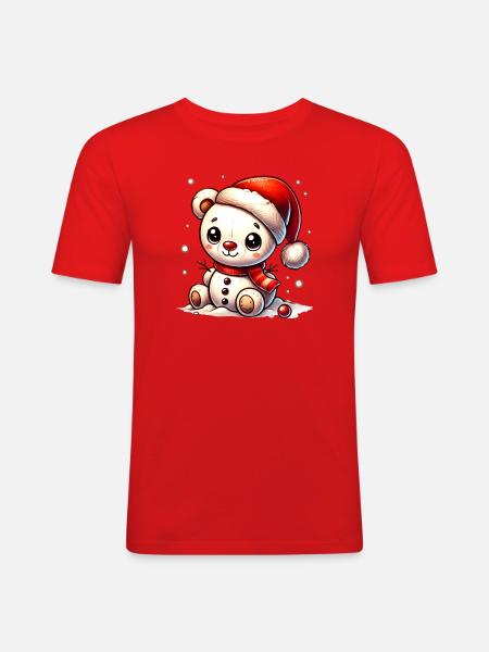 Snowman Bear with Hat - Cute Winter Motif - Men's Slim Fit T-Shirt - red