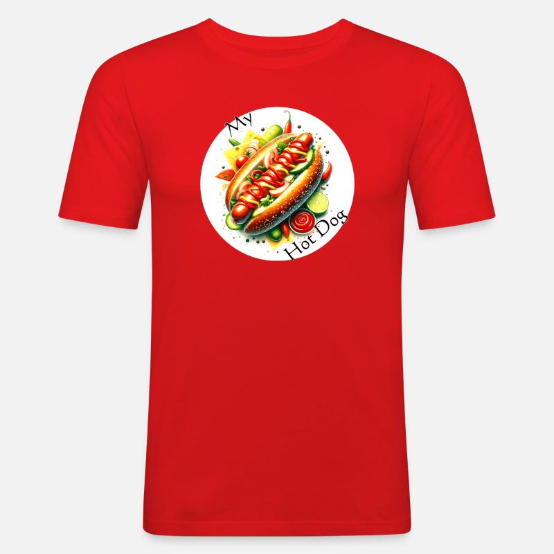 Farbexplosion Hotdog Kunst - Männer Slim Fit T-Shirt - Rot