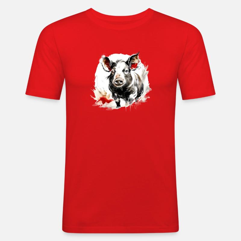 Chinesisches Sternzeichen Schwein - Männer Slim Fit T-Shirt - Rot