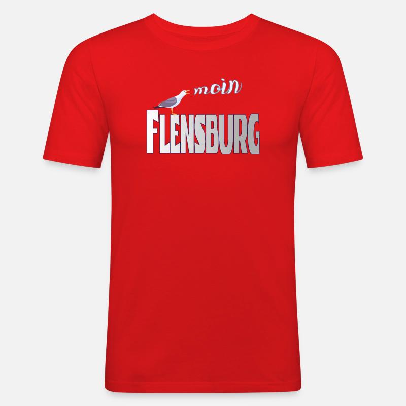 Flensburg Möwe & Moin Design - Männer Slim Fit T-Shirt - Rot