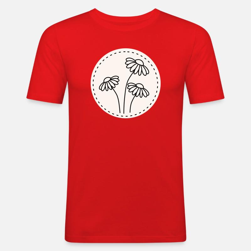 Gänseblümchen Line Art – Blumen Motiv Kreis - Männer Slim Fit T-Shirt - Rot