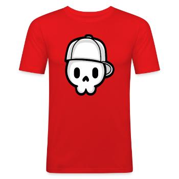 Verspielter Schädel mit Kappe Illustration - Männer Slim Fit T-Shirt - Rot - Vorne - Jaron (178cm)