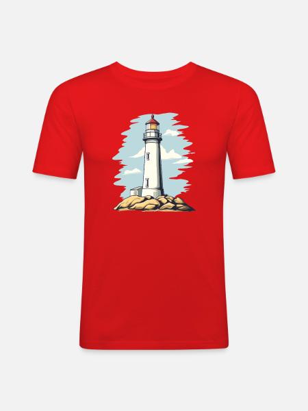 Leuchtturm am Felsen Küstenmotiv - Männer Slim Fit T-Shirt - Rot