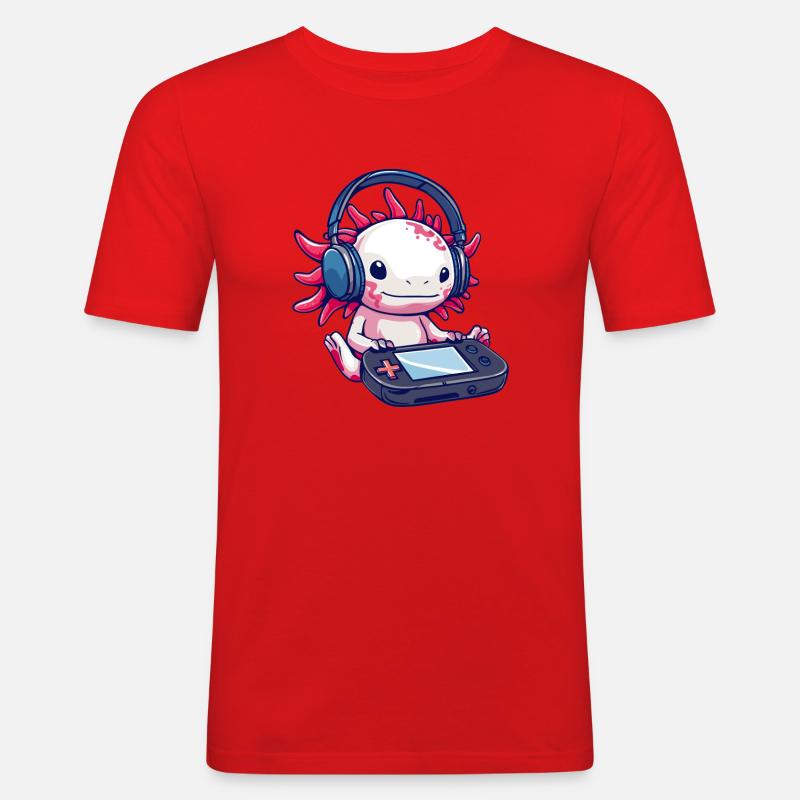Axolotl mit Kopfhörern und Gaming-Controller - Männer Slim Fit T-Shirt - Rot