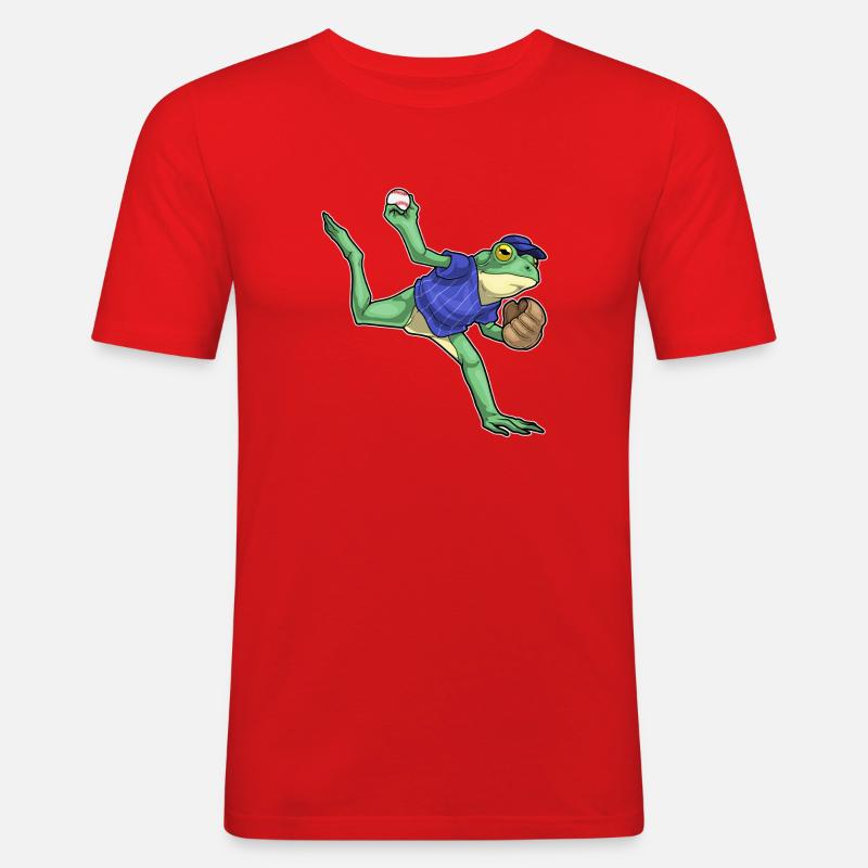Frosch Baseball Baseballhandschuh - Männer Slim Fit T-Shirt - Rot