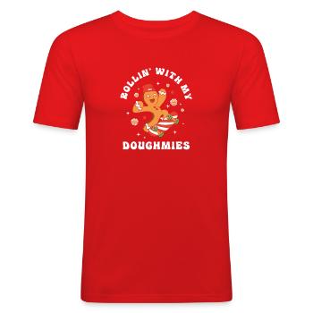 Lebkuchen Weihnachten Lebkuchenmann Gingerbread - Männer Slim Fit T-Shirt - Rot - Vorne - Jaron (178cm)