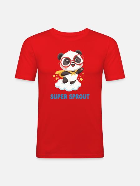 Cute Super Sprout Panda with Cap - Men's Slim Fit T-Shirt - red