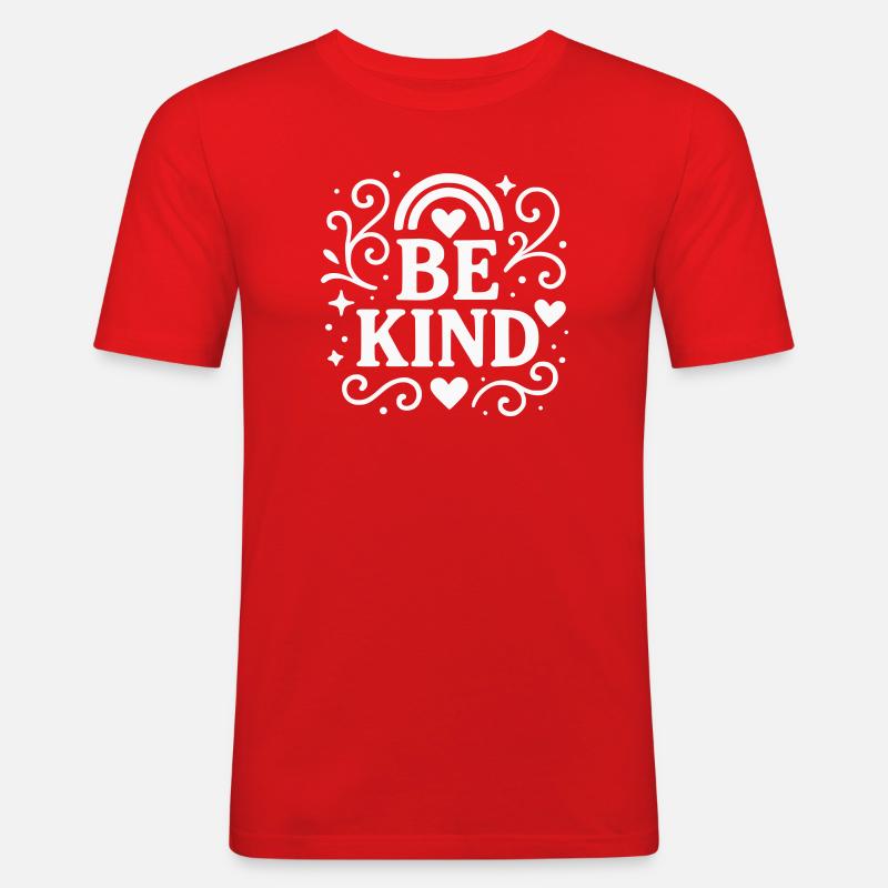 Be kind Statement mit Herzen - Männer Slim Fit T-Shirt - Rot
