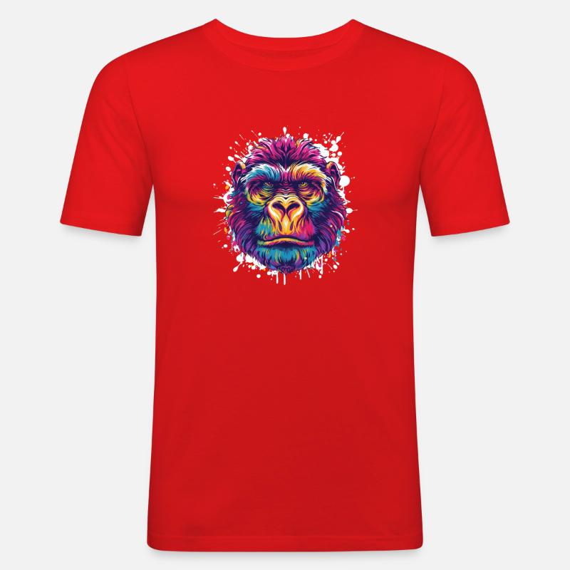 Gorilla Farbklecks Tier - Männer Slim Fit T-Shirt - Rot