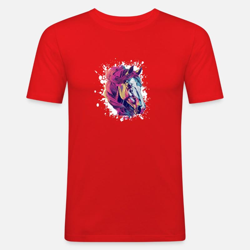 Buntes Pferd PopArt Farbexplosion - Männer Slim Fit T-Shirt - Rot