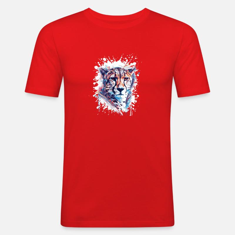 Leopard Splatter Aquarell - Männer Slim Fit T-Shirt - Rot