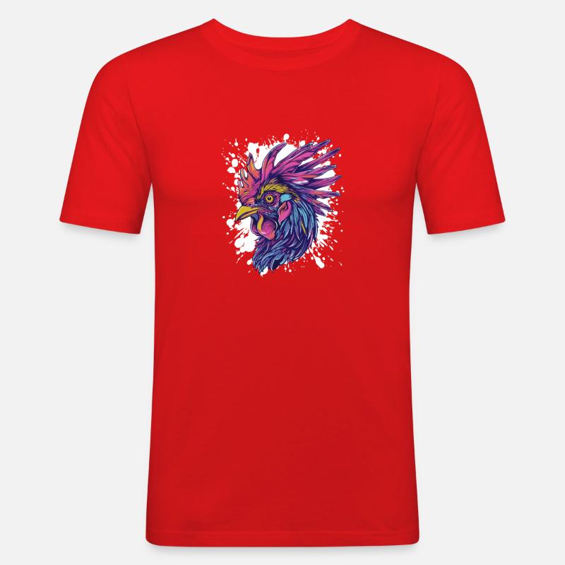 Hahn Splatter Tier - Männer Slim Fit T-Shirt - Rot