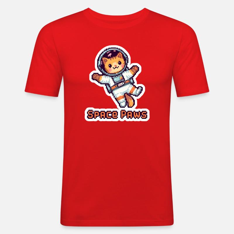 Space Paws – Pixel Cat Astronaut Sticker - Männer Slim Fit T-Shirt - Rot
