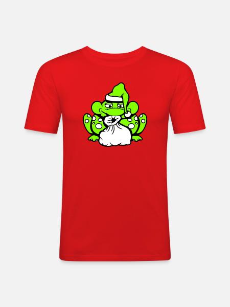 Frog Santa Claus Christmas Hat Gift - Men's Slim Fit T-Shirt - red