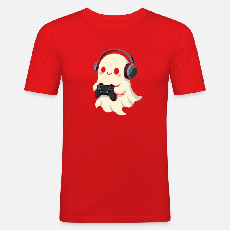Geist mit Kopfhörer Spielcontroller - Männer Slim Fit T-Shirt - Rot