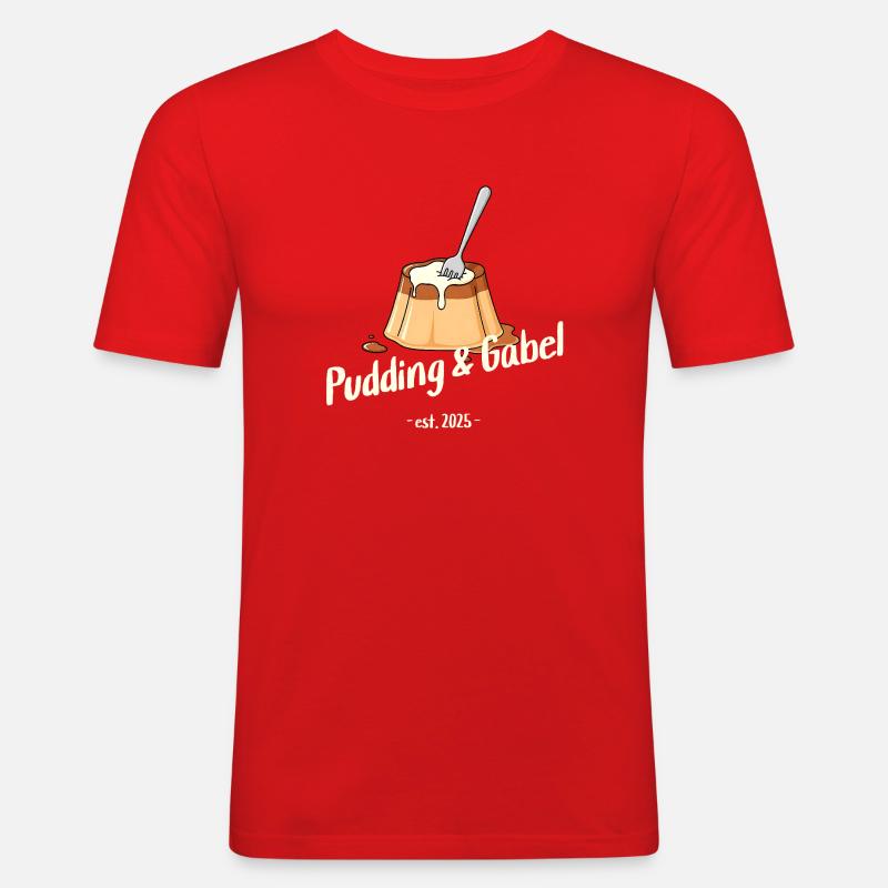 Pudding und Gabel - Est. 2025 - Männer Slim Fit T-Shirt - Rot