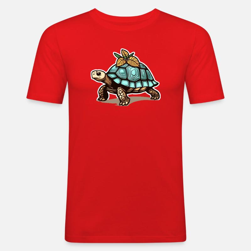 Turtle with blue shell & leaves - Men's Slim Fit T-Shirt - red