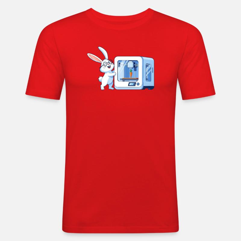 Lustiges Kaninchen Nerd Programmierer 3D Drucker - Männer Slim Fit T-Shirt - Rot