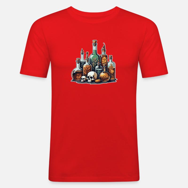 Alchemie Fläschchen Schädel Design - Männer Slim Fit T-Shirt - Rot