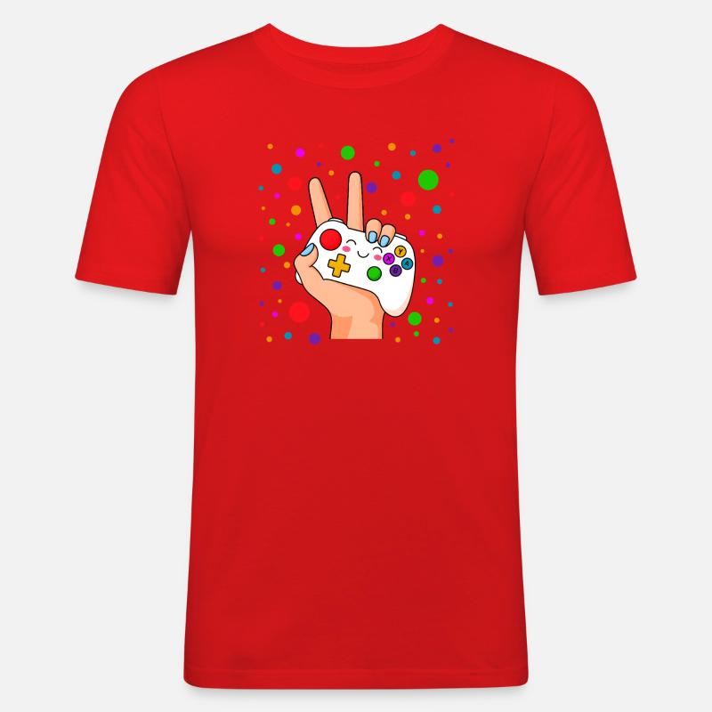 Peace-Zeichen-Controller Pop - Männer Slim Fit T-Shirt - Rot