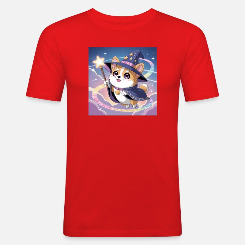 mystical corgi - Maglietta aderente da uomo - rosso