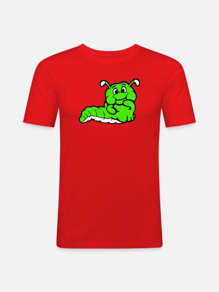 Chenille Ver Timide Amicale Curieux - T-shirt près du corps Homme - rouge